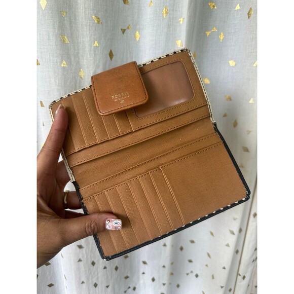 Fossil Polk Dot Color Block Cow Hide Leather Snap Button Closure Back Zip Wallet - Picture 5 of 6